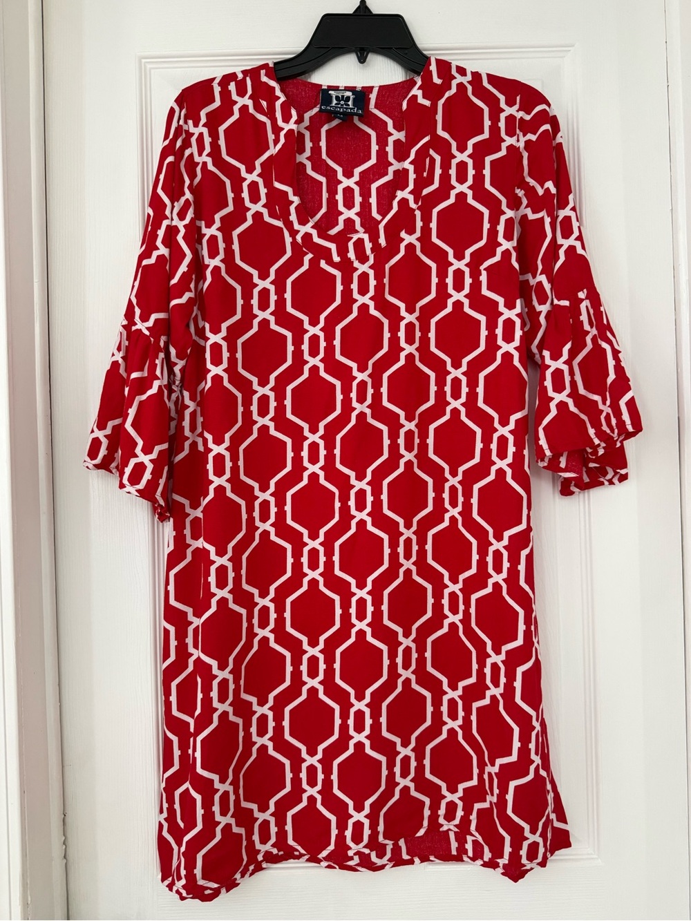 escapada Red and White Geometric Midi Dress